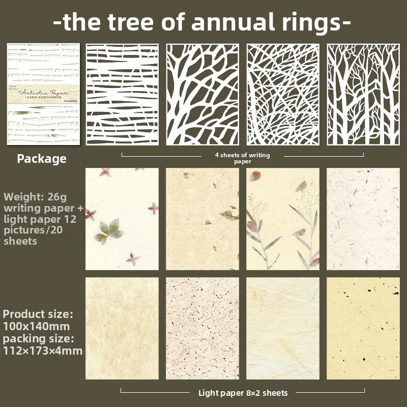 ART EMBOSS Hollow Texture Art Paper Pack – Decorative Background Paper (20 Sheets) Annual tree