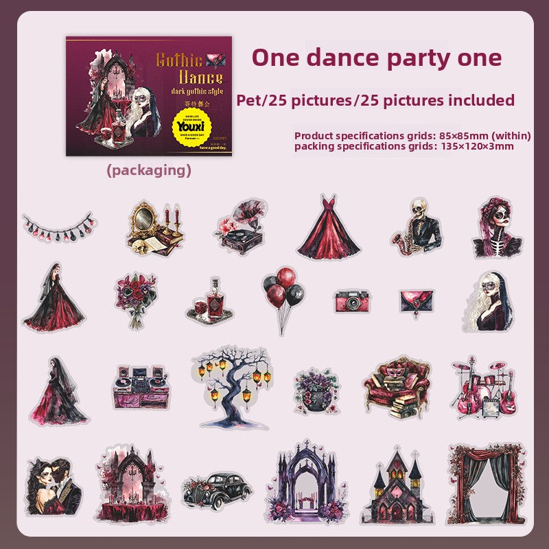 ART EMBOSS Gothic Ball Sticker Set – Dark Aesthetic Stickers (25 Pieces) Dance party