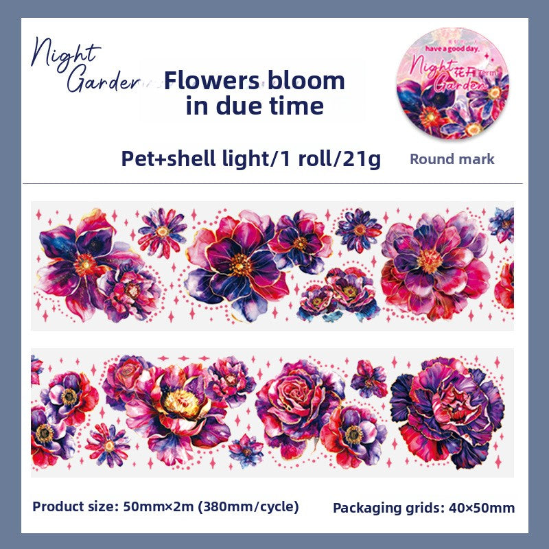 ART EMBOSS Fantasy Night Garden Sticker Tape – Glowing Floral Tape (6 Styles) Flowers bloom in due time
