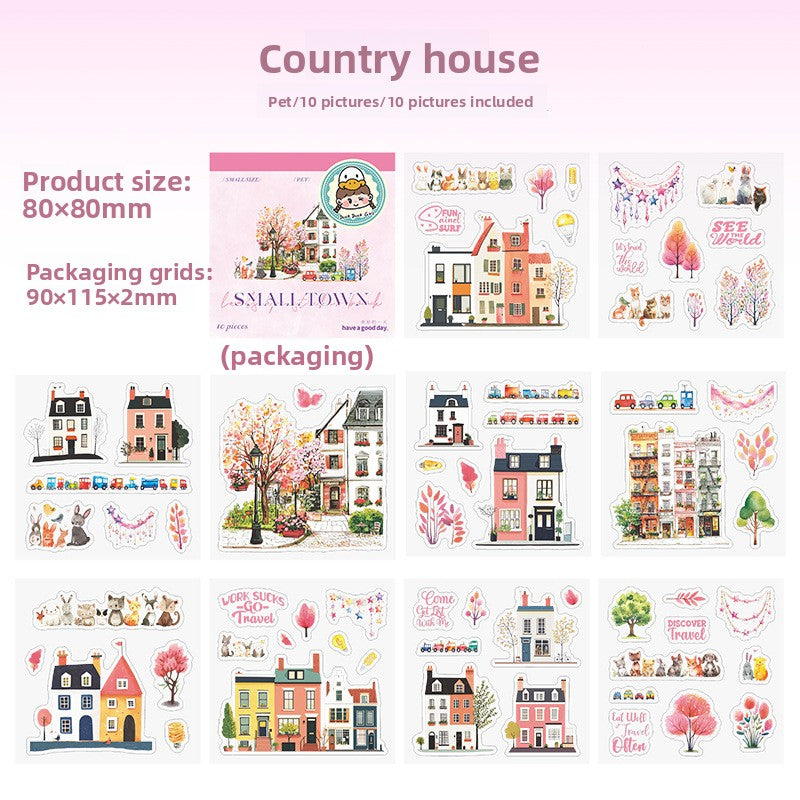 ART EMBOSS Small Town Street Scene Sticker Book – Scenic Journaling Stickers (10 Pieces) Country house