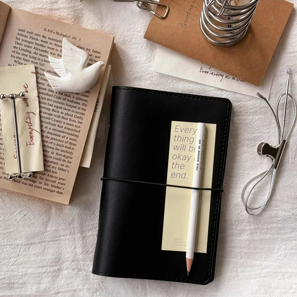 ART EMBOSS A6per Minimal Leather Refillable Organiser Soft Black