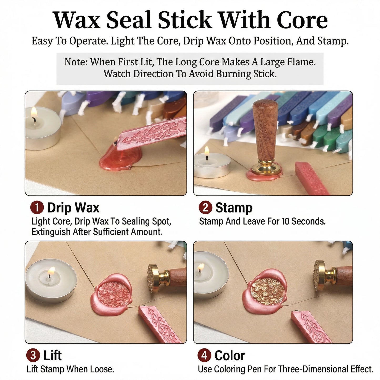 ART EMBOSS 5-piece Sealing Wax Sticks(80 colors)