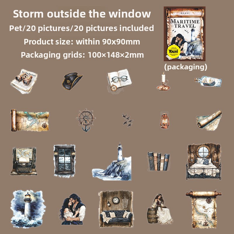 ART EMBOSS Nautical Travel PET Sticker Pack – Ocean Landscape Stickers (20 Sheets) Storm outside the window
