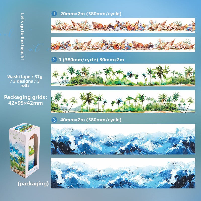 ART EMBOSS Scenery Gazing Tape Set – Scenic Journaling Tape (3 Rolls) Let's go to the beach!