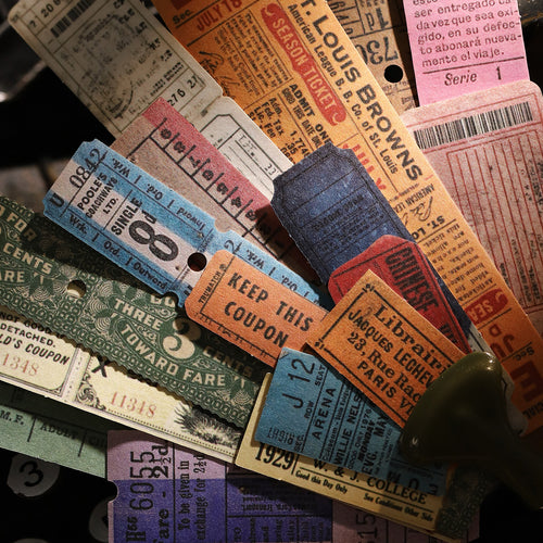 ART EMBOSS Retro Train Ticket Journaling Stickers (15 Sheets)