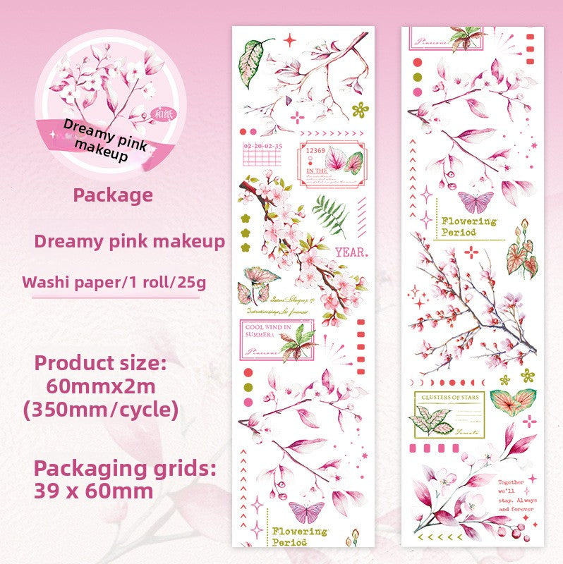 ART EMBOSS Branch & Leaf Notes Sticker Tape – Botanical Tape (6 Styles) Dreamy pink makeup