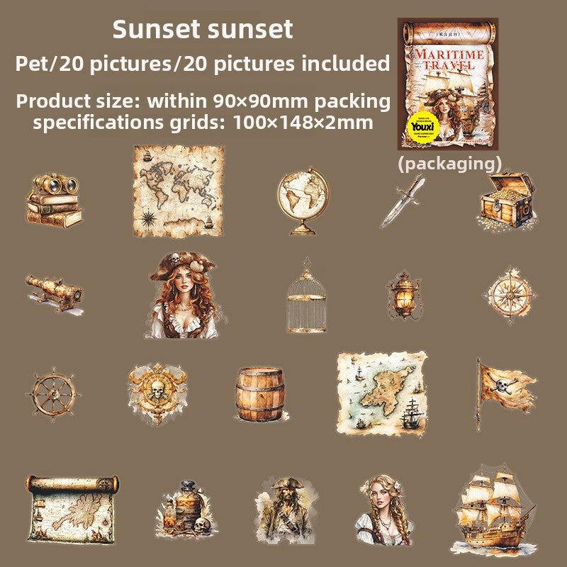 ART EMBOSS Nautical Travel PET Sticker Pack – Ocean Landscape Stickers (20 Sheets) Sunset sunset