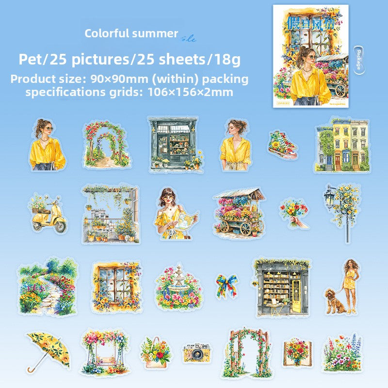 ART EMBOSS Holiday Vibes PET Sticker Pack – Travel Scrapbook Stickers (25 Sheets) Colorful summer