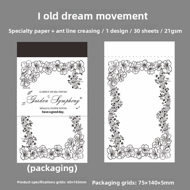 ART EMBOSS Garden Symphony Notepad Set – Floral Memo Paper (30 Pieces) Old dream movement