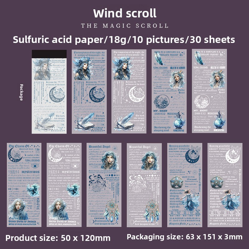 ART EMBOSS Magic Scroll Paper Pack – Fantasy Decorative Paper (30 Sheets) Wind scroll