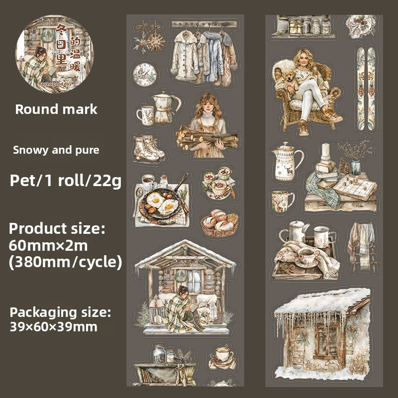 ART EMBOSS Winter Warmth PET Sticker Tape – Winter Die-Cut Stickers (6 Styles) Snowy and pure