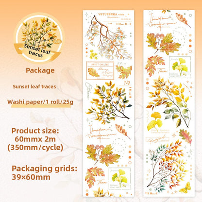 ART EMBOSS Branch & Leaf Notes Sticker Tape – Botanical Tape (6 Styles) Sunset leaf traces