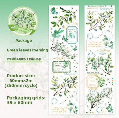 ART EMBOSS Branch & Leaf Notes Sticker Tape – Botanical Tape (6 Styles) Green leaves roaming