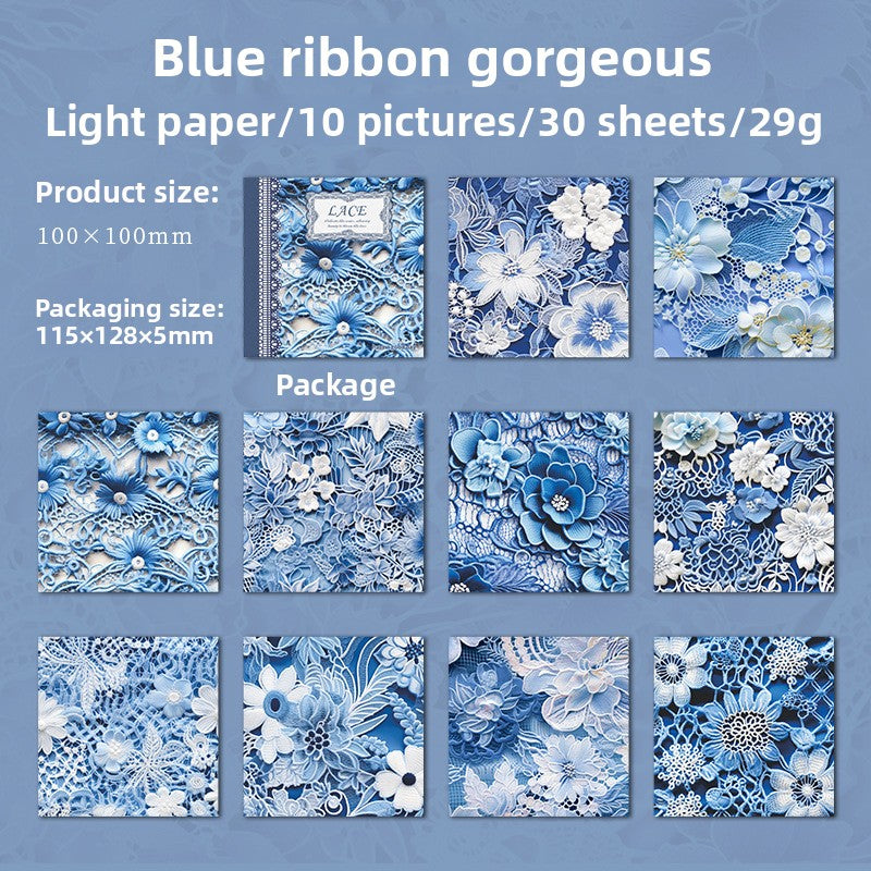ART EMBOSS Lace Texture Paper Pack – Vintage Background Paper (30 Sheets) Blue ribbon gorgeous