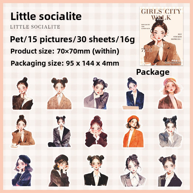 ART EMBOSS Urban Chic PET Sticker Pack – Fashion Girl Stickers (30 Pieces) Little socialite