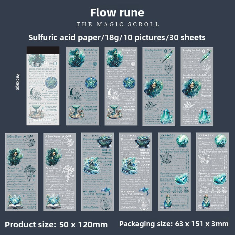 ART EMBOSS Magic Scroll Paper Pack – Fantasy Decorative Paper (30 Sheets) Flow rune