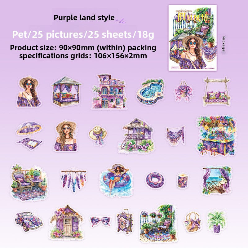 ART EMBOSS Holiday Vibes PET Sticker Pack – Travel Scrapbook Stickers (25 Sheets) Purple land style