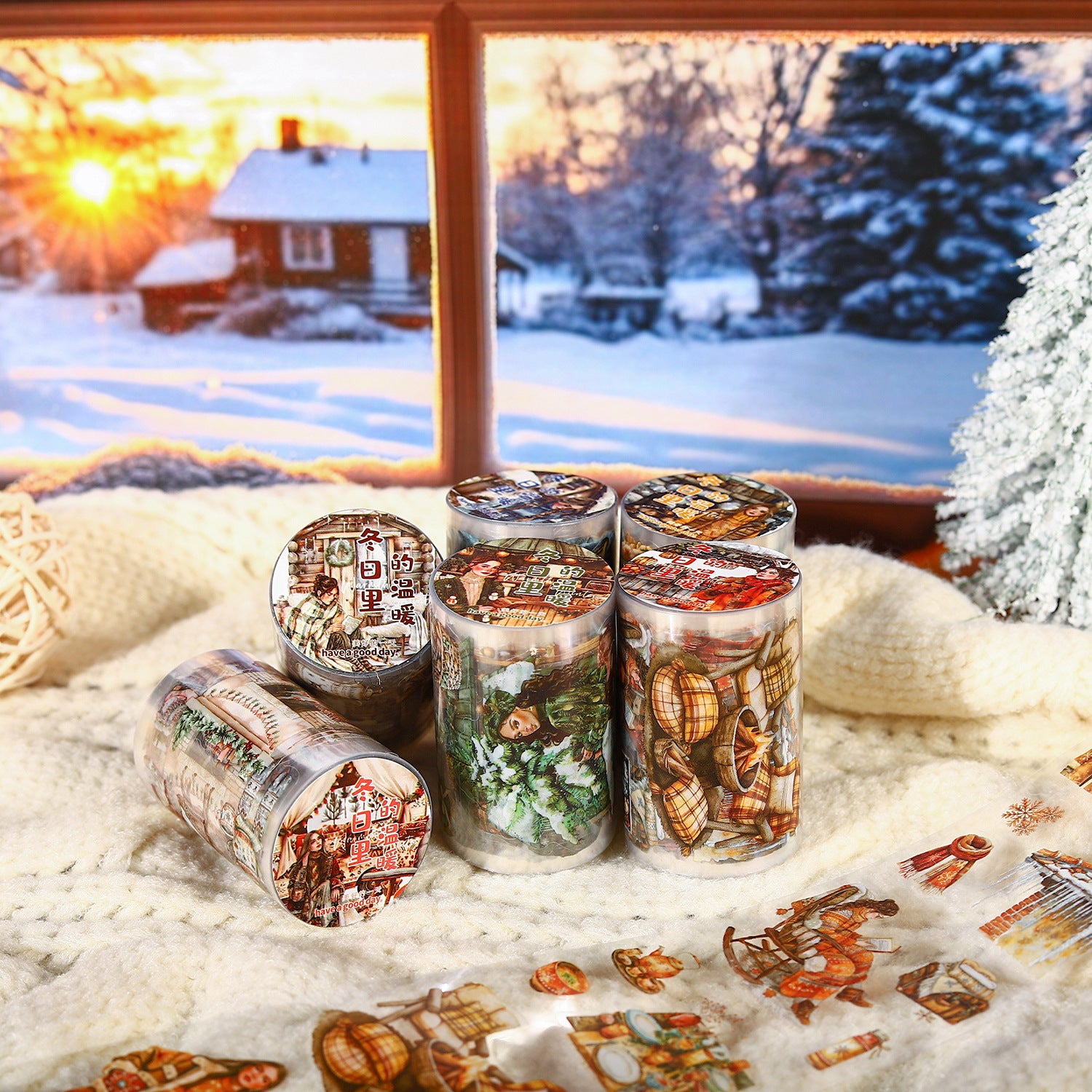 ART EMBOSS Winter Warmth PET Sticker Tape – Winter Die-Cut Stickers (6 Styles)