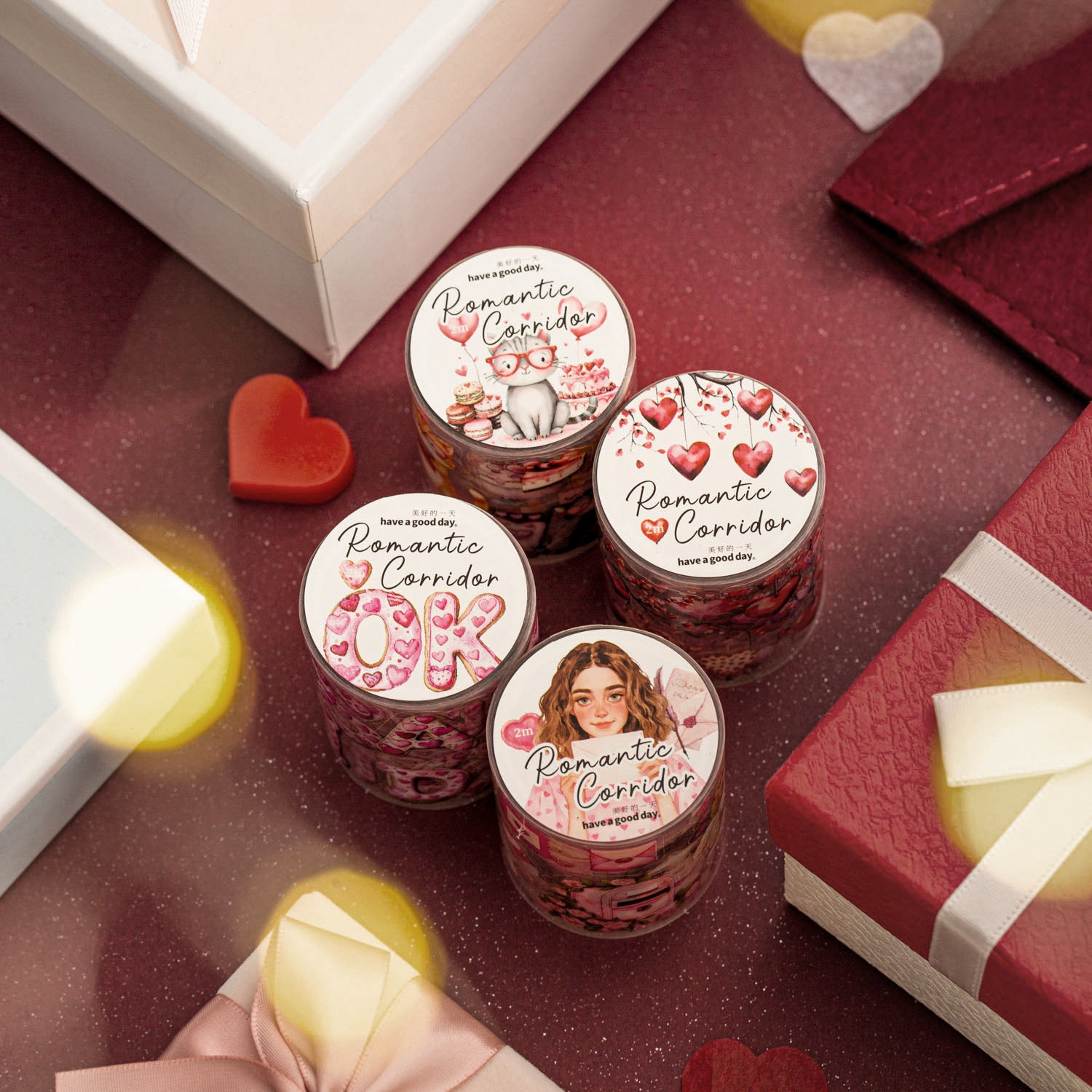 ART EMBOSS Romantic Corridor PET Sticker Tape – Decorative Journaling Tape (4 Styles)