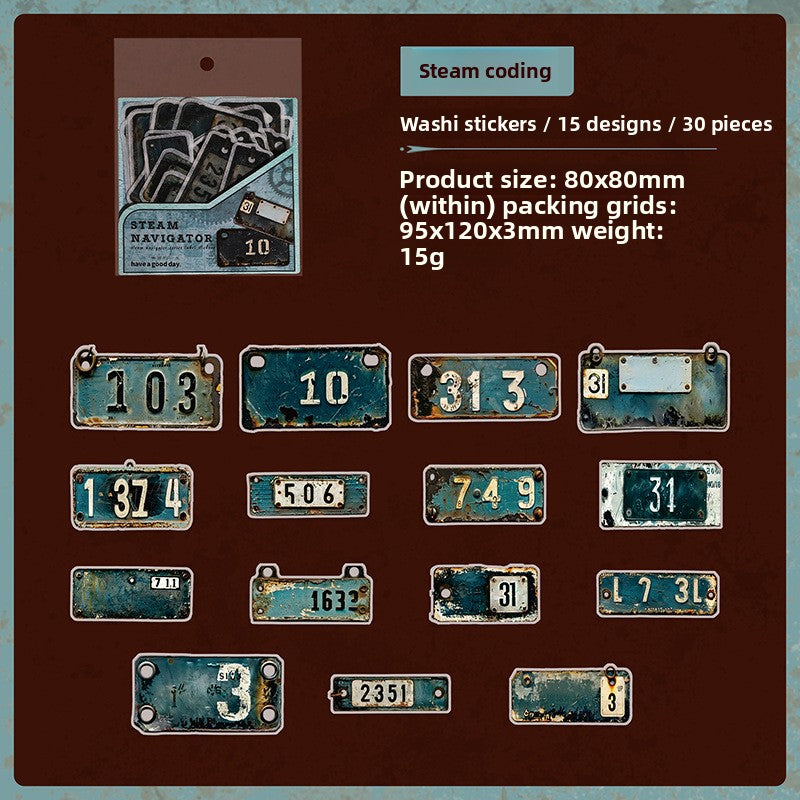 ART EMBOSS Steam Navigator Label Sticker Set – Retro Journaling Labels (30 Pieces) Steam coding
