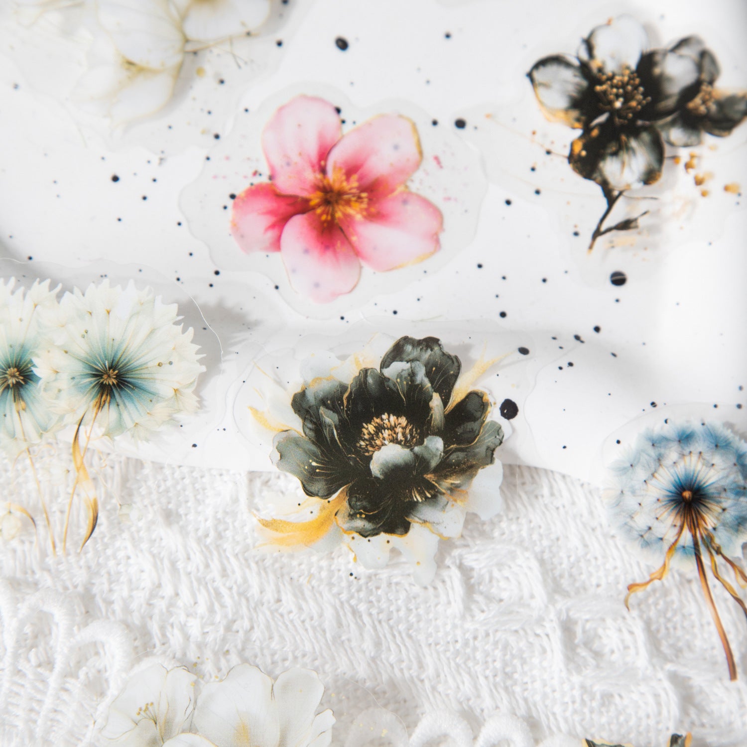ART EMBOSS Floral Whispers PET Sticker Pack – Watercolor Flower Stickers (15 Sheets)