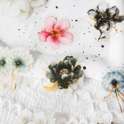 ART EMBOSS Floral Whispers PET Sticker Pack – Watercolor Flower Stickers (15 Sheets)