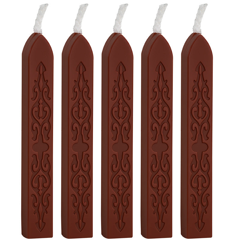 ART EMBOSS 5-piece Sealing Wax Sticks(80 colors) Brown red (sword pattern with core, 5 pieces)