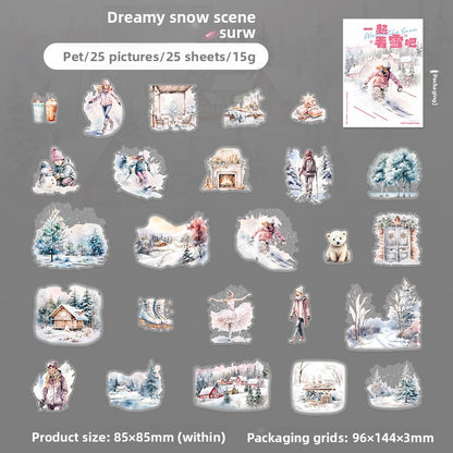 ART EMBOSS Let’s Watch the Snow Sticker Pack – Winter Scene Stickers (25 Sheets) Dreamy snow scene