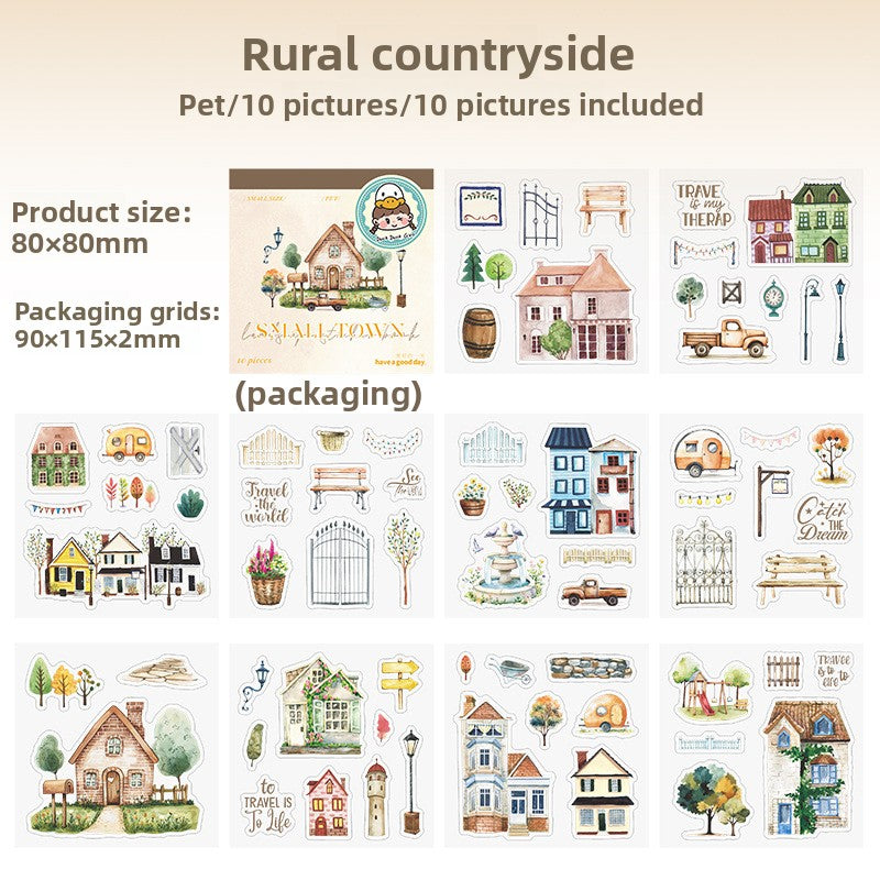 ART EMBOSS Small Town Street Scene Sticker Book – Scenic Journaling Stickers (10 Pieces) Rural countryside