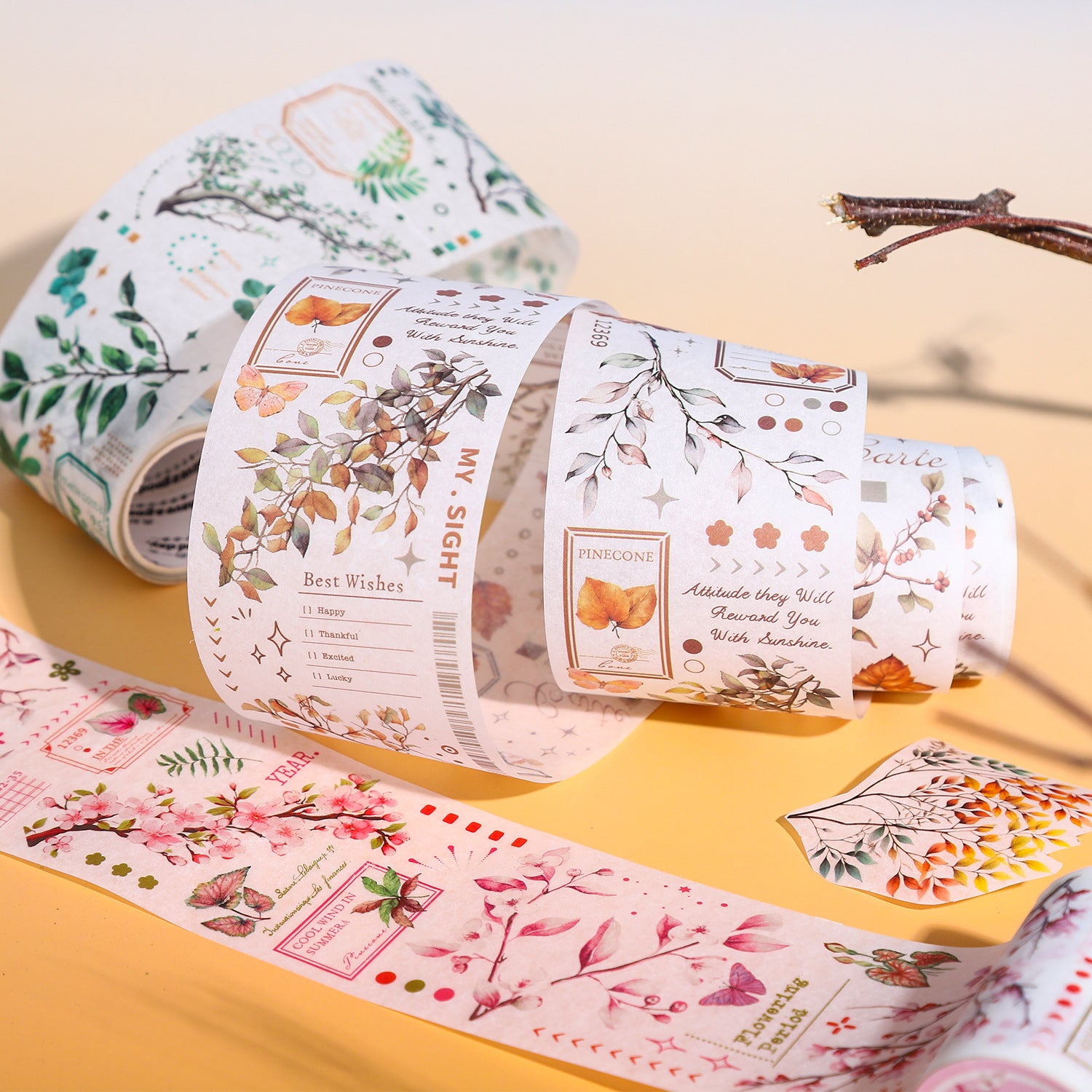 ART EMBOSS Branch & Leaf Notes Sticker Tape – Botanical Tape (6 Styles)