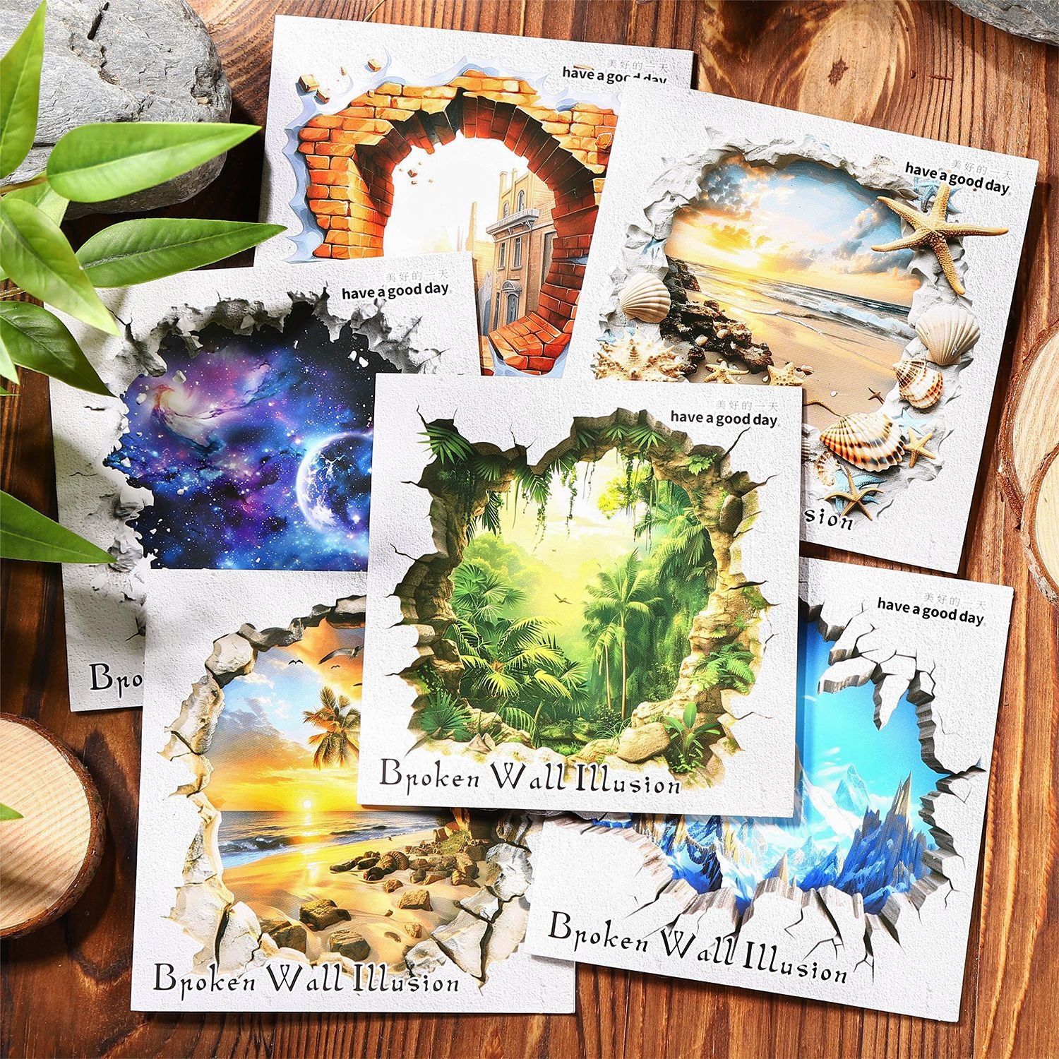 ART EMBOSS Broken Wall Fantasy PET Sticker Pack – 3D Wall Hole Stickers (10 Sheets)