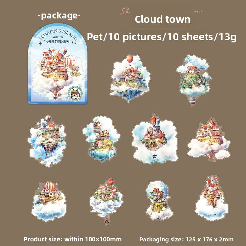 ART EMBOSS Skyline Phantom PET Sticker Pack – Floating Island Stickers (10 Sheets) Cloud town