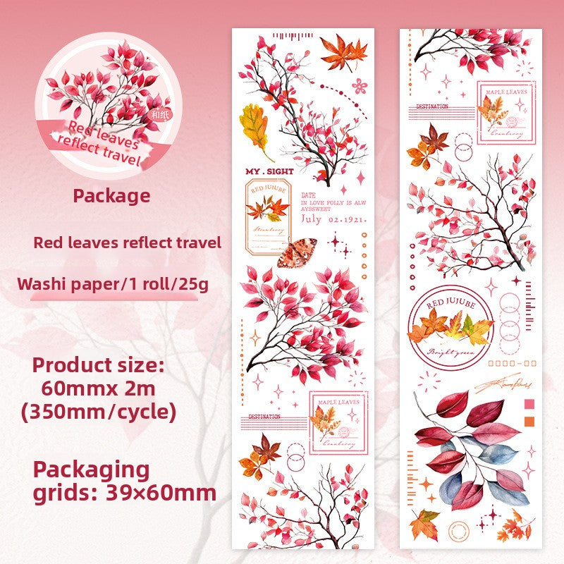 ART EMBOSS Branch & Leaf Notes Sticker Tape – Botanical Tape (6 Styles) Red leaves reflect travel