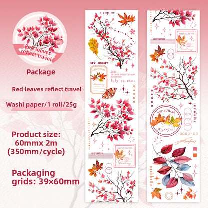 ART EMBOSS Branch & Leaf Notes Sticker Tape – Botanical Tape (6 Styles) Red leaves reflect travel