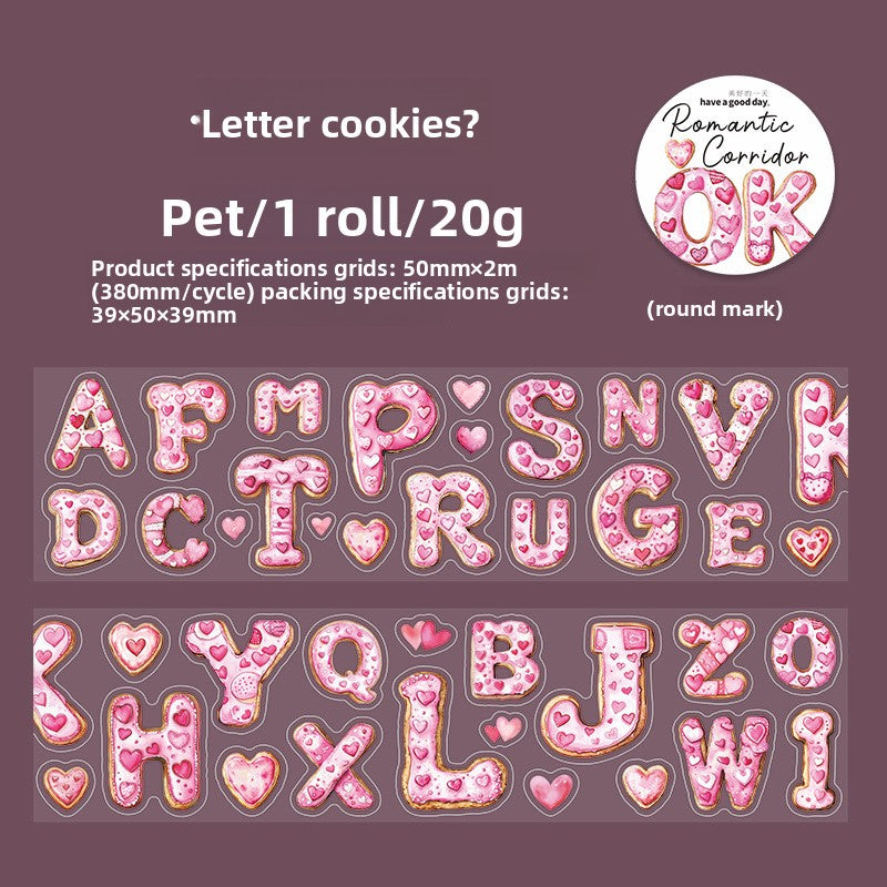 ART EMBOSS Romantic Corridor PET Sticker Tape – Decorative Journaling Tape (4 Styles) Letter cookies