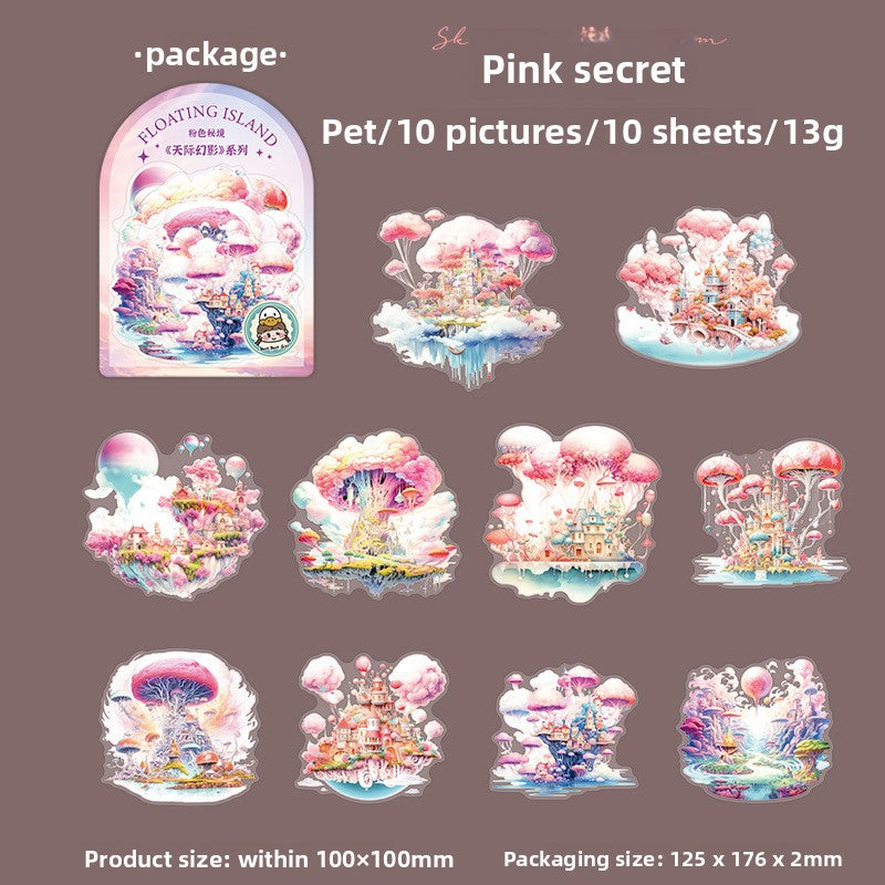 ART EMBOSS Skyline Phantom PET Sticker Pack – Floating Island Stickers (10 Sheets) Pink secret