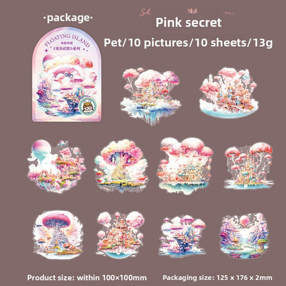 ART EMBOSS Skyline Phantom PET Sticker Pack – Floating Island Stickers (10 Sheets) Pink secret