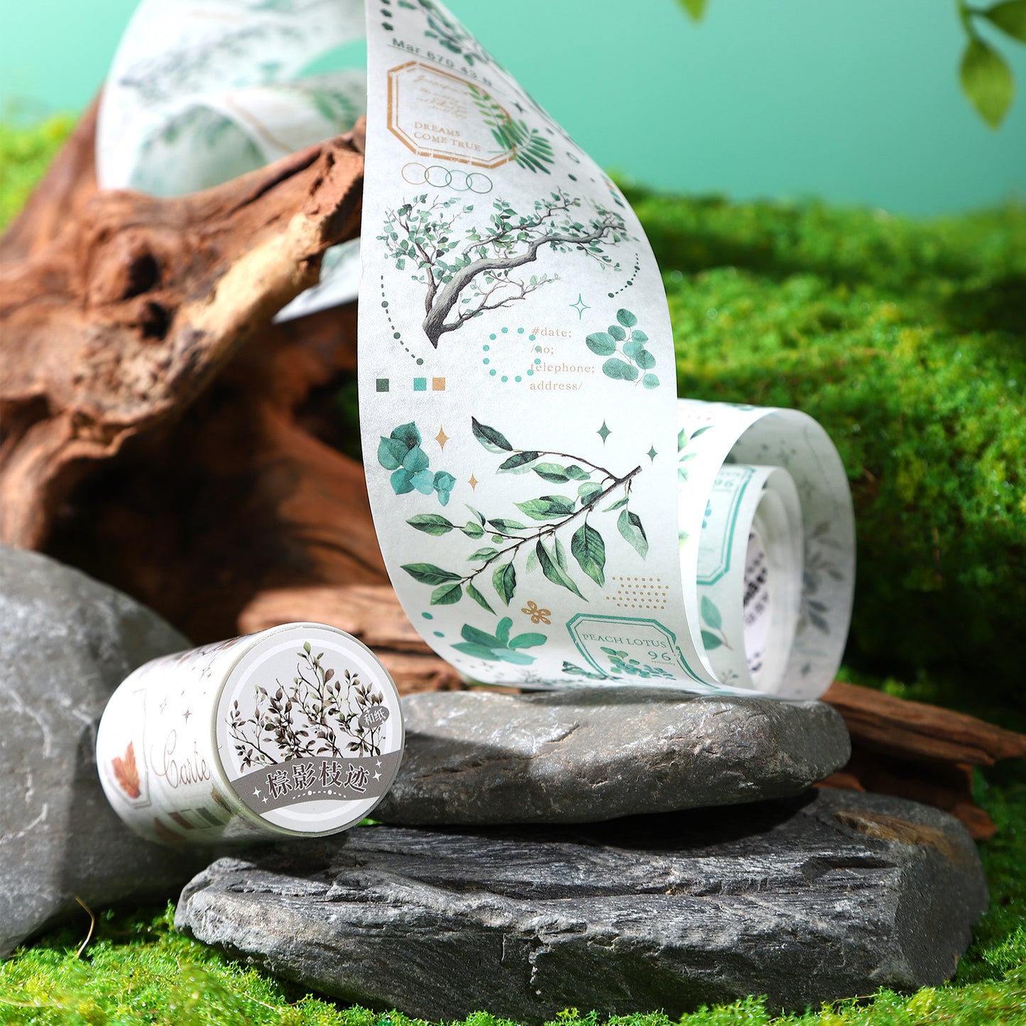 ART EMBOSS Branch & Leaf Notes Sticker Tape – Botanical Tape (6 Styles)