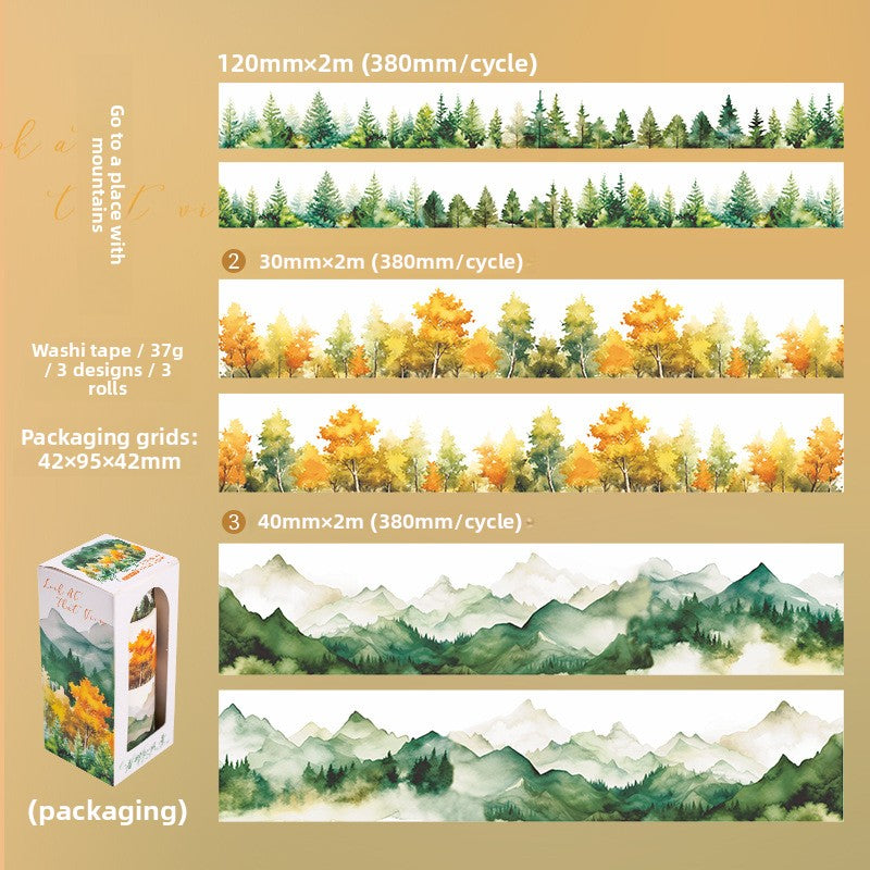 ART EMBOSS Scenery Gazing Tape Set – Scenic Journaling Tape (3 Rolls) Go to a place with mountains