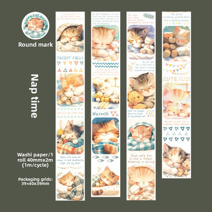 ART EMBOSS Happy Kitten Diary Sticker Tape – Cute Journaling Tape (6 Styles) Nap time