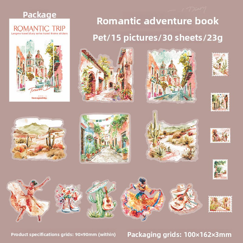 ART EMBOSS Romantic Travel Diary PET Sticker Pack – Travel Stickers (30 Sheets) Romantic adventure book