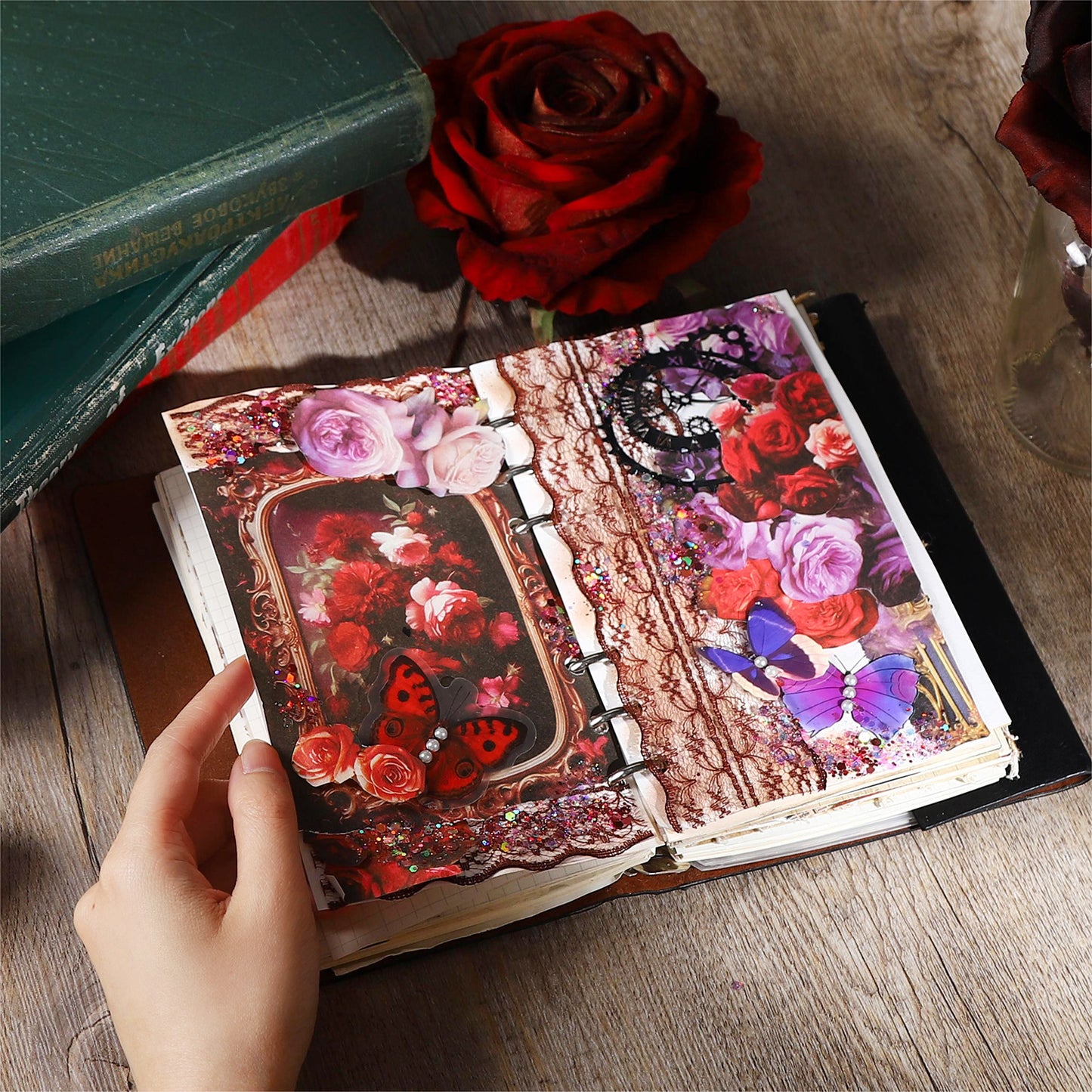 ART EMBOSS Rose Appointment Paper Pack – Vintage Rose Decorative Paper (30 Sheets)