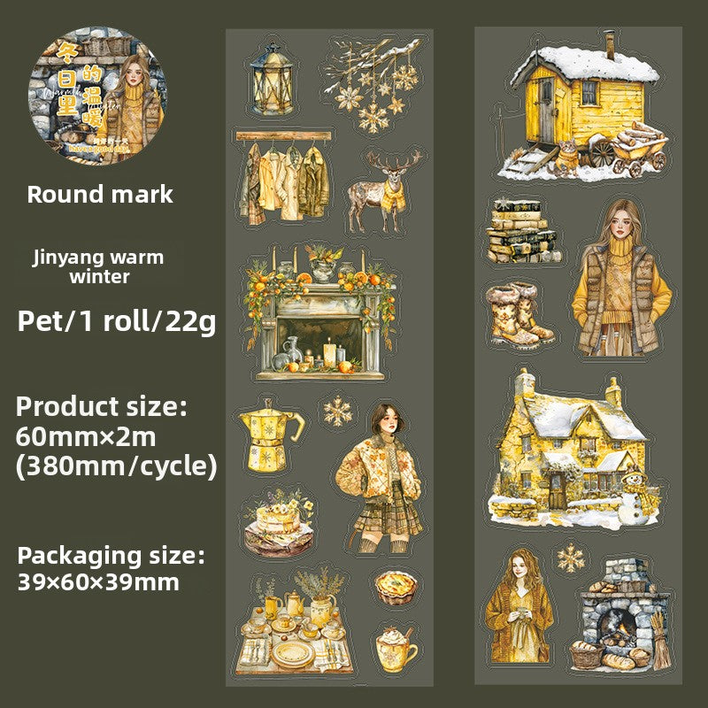ART EMBOSS Winter Warmth PET Sticker Tape – Winter Die-Cut Stickers (6 Styles) Jinyang warm winter