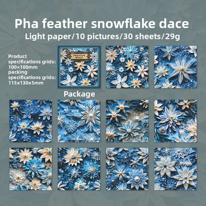ART EMBOSS Illusion Space Paper Pack – 3D Background Journaling Paper (30 Sheets) Feather snowflake