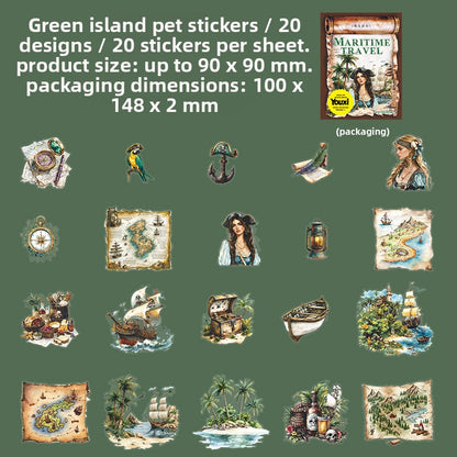 ART EMBOSS Nautical Travel PET Sticker Pack – Ocean Landscape Stickers (20 Sheets) Green island