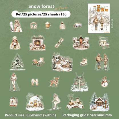 ART EMBOSS Let’s Watch the Snow Sticker Pack – Winter Scene Stickers (25 Sheets) Snow forest