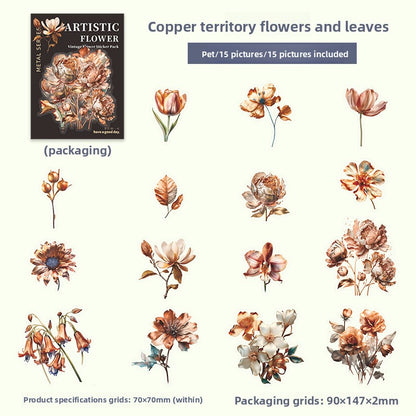 ART EMBOSS Vintage Flower Journaling Stickers(15 Sheets) Copper territory flowers and leaves