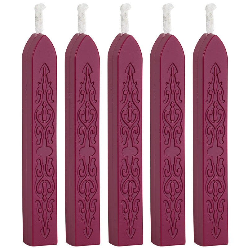 ART EMBOSS 5-piece Sealing Wax Sticks(80 colors) New wine red (sword pattern with core, 5 pieces)