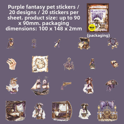 ART EMBOSS Nautical Travel PET Sticker Pack – Ocean Landscape Stickers (20 Sheets) Purple fantasy