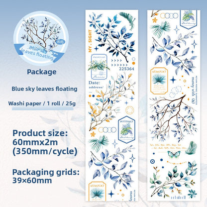 ART EMBOSS Branch & Leaf Notes Sticker Tape – Botanical Tape (6 Styles) Blue sky leaves floating